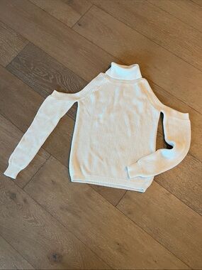 Mona B Cream Off-Shoulder Turtleneck Sweater Vintage